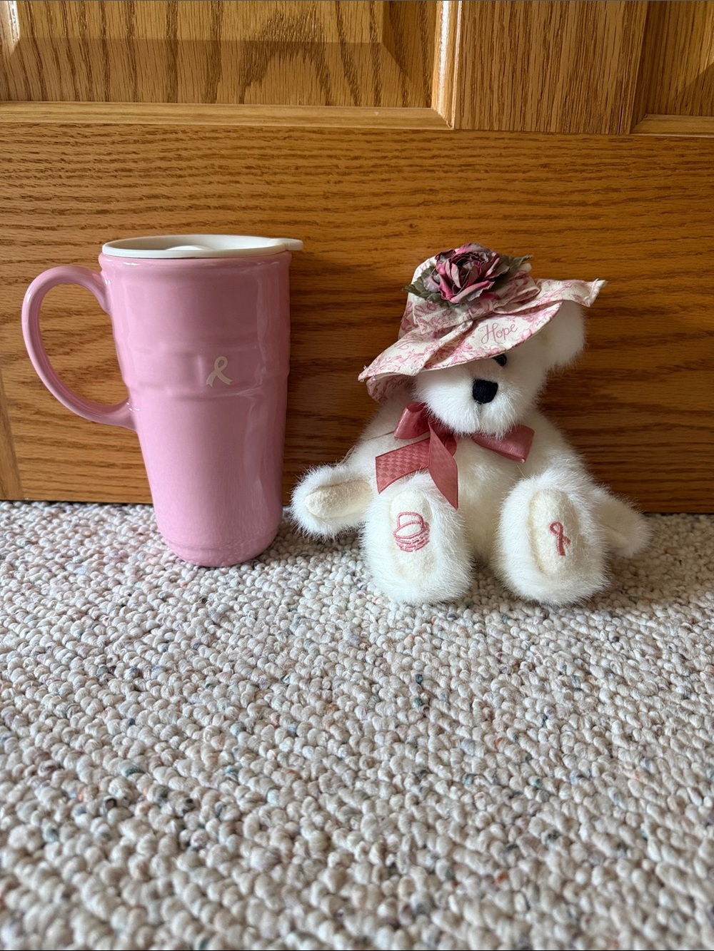 Longaberger Pink Horizon of Hope Travel Mug with Horizon of Hope Boyd’s Bear